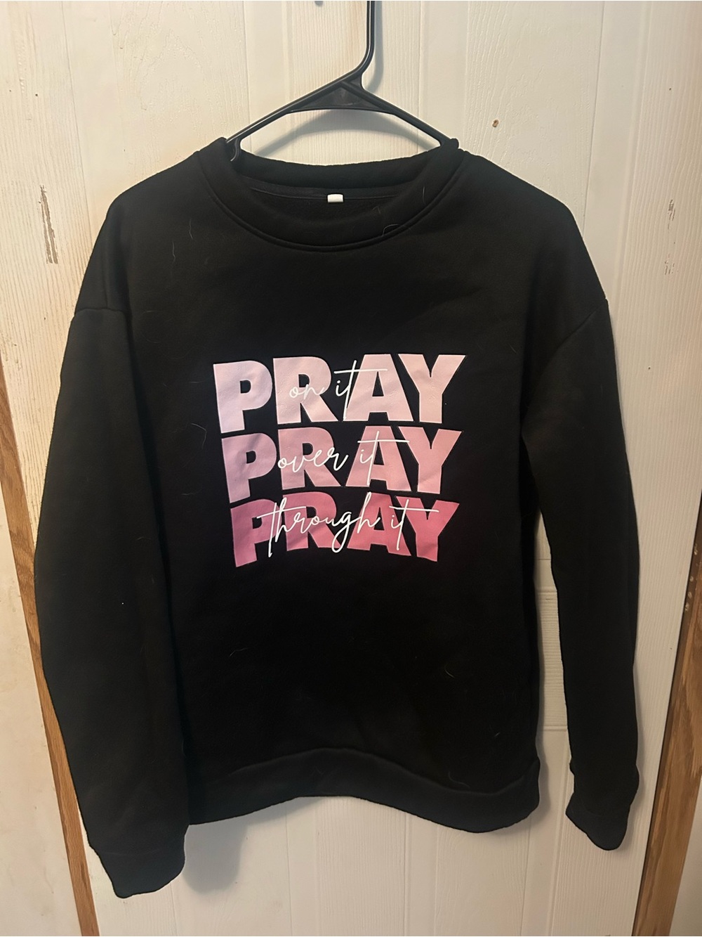 Black Sweatshirt with Pink Ombre 'PRAY' Graphic